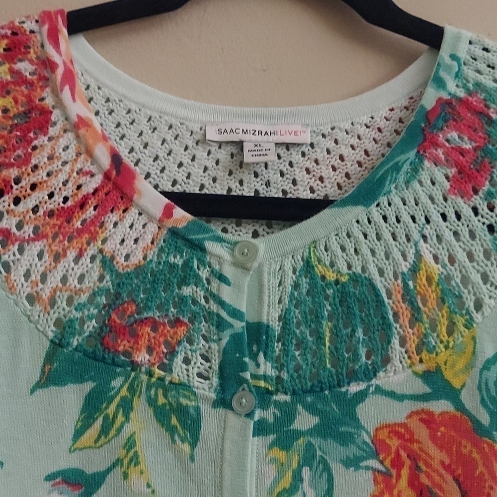ISAAC MIZRAHI LIVE Floral Long Sleeve Button Down Sweater - Picture 4 of 10